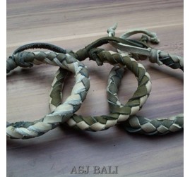 3color hemp bracelet genuine leather handmade 
